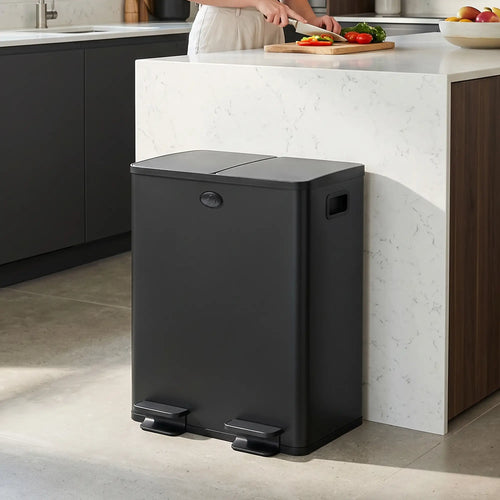 Dual Garbage Bin, Soft Close Trash Can, 2 x 20 Liter, Black