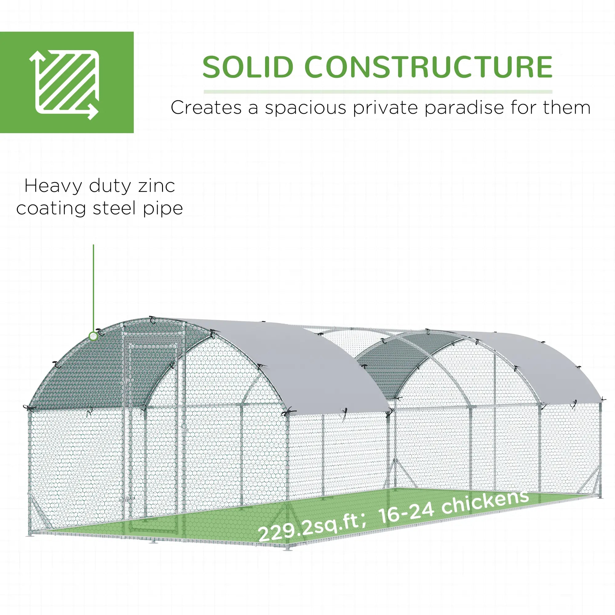 Large Metal Chicken Coop, Walk-in Enclosure, Poultry Hen Run, 9.2' x 24.9' x 6.5', Silver Chicken Coops at Gallery Canada
