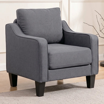 Modern Accent Armchair, Pocket Spring, Linen Upholstered, Thick Padded, Charcoal Grey Accent Chairs at Gallery Canada