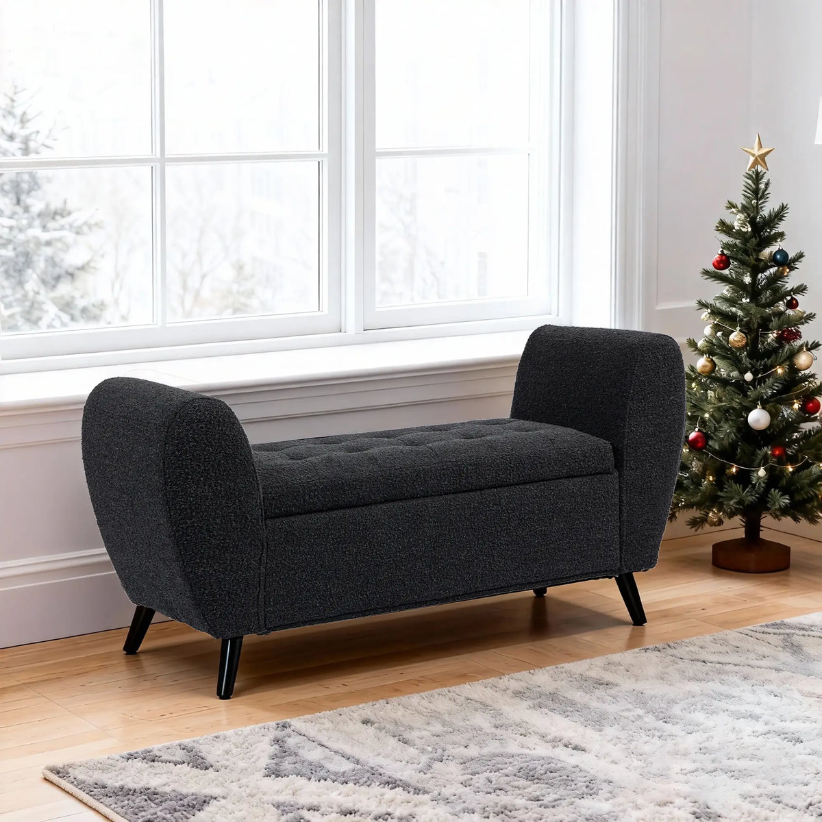Upholstered Storage Bench with Arms, Modern Ottoman, Black Storage Ottomans & Benches at Gallery Canada