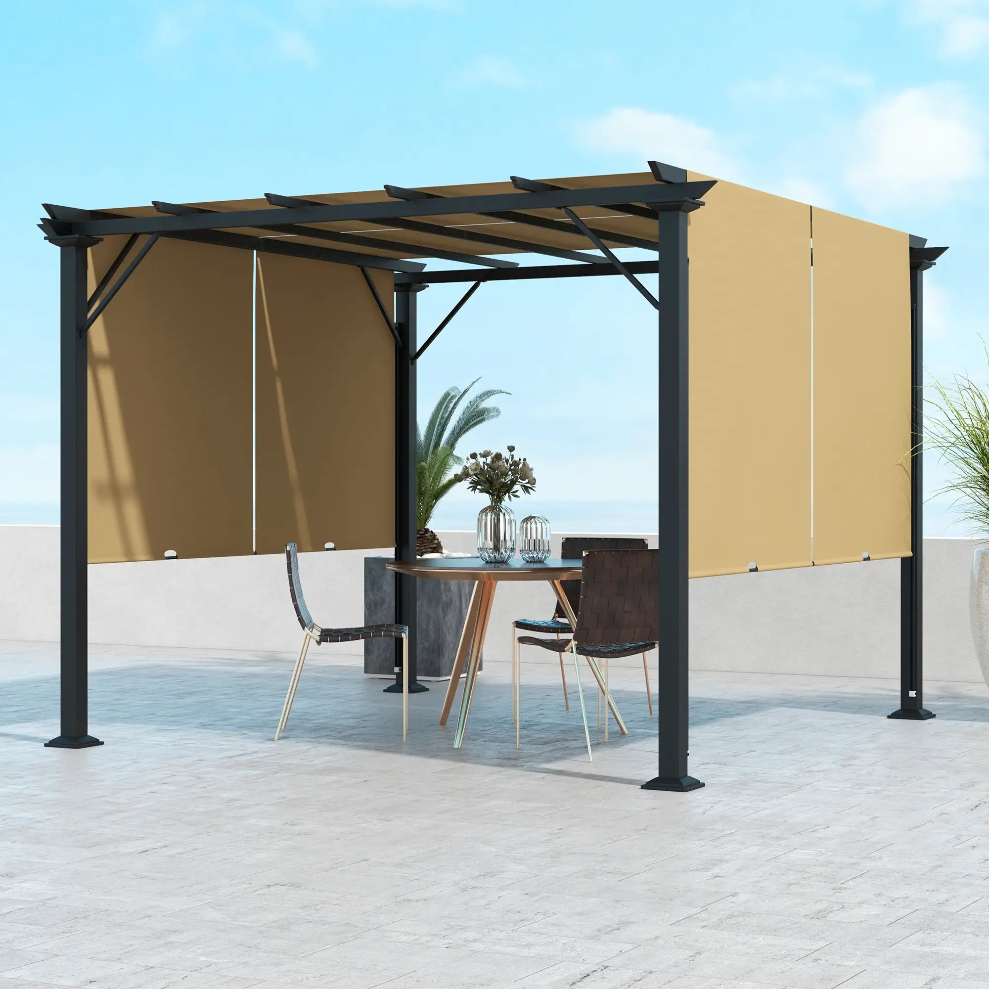 10' x 10' Retractable Pergola Canopy, Brown Pergolas at Gallery Canada
