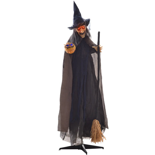 6.2' Animatronic Witch with Broomstick, Halloween Decoration, Motion Activated