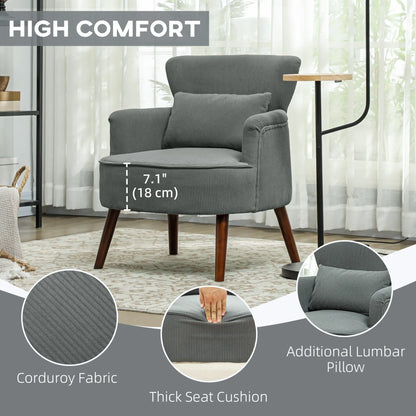 Modern Accent Chair, Upholstered Armchair, Solid Wood Legs, Lumbar Pillow, Grey Accent Chairs at Gallery Canada