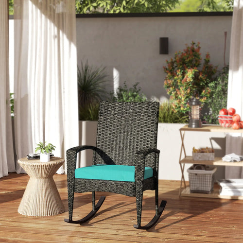 Outdoor Rocking Chair, Removable Cushion, High Back Armrests, Turquoise
