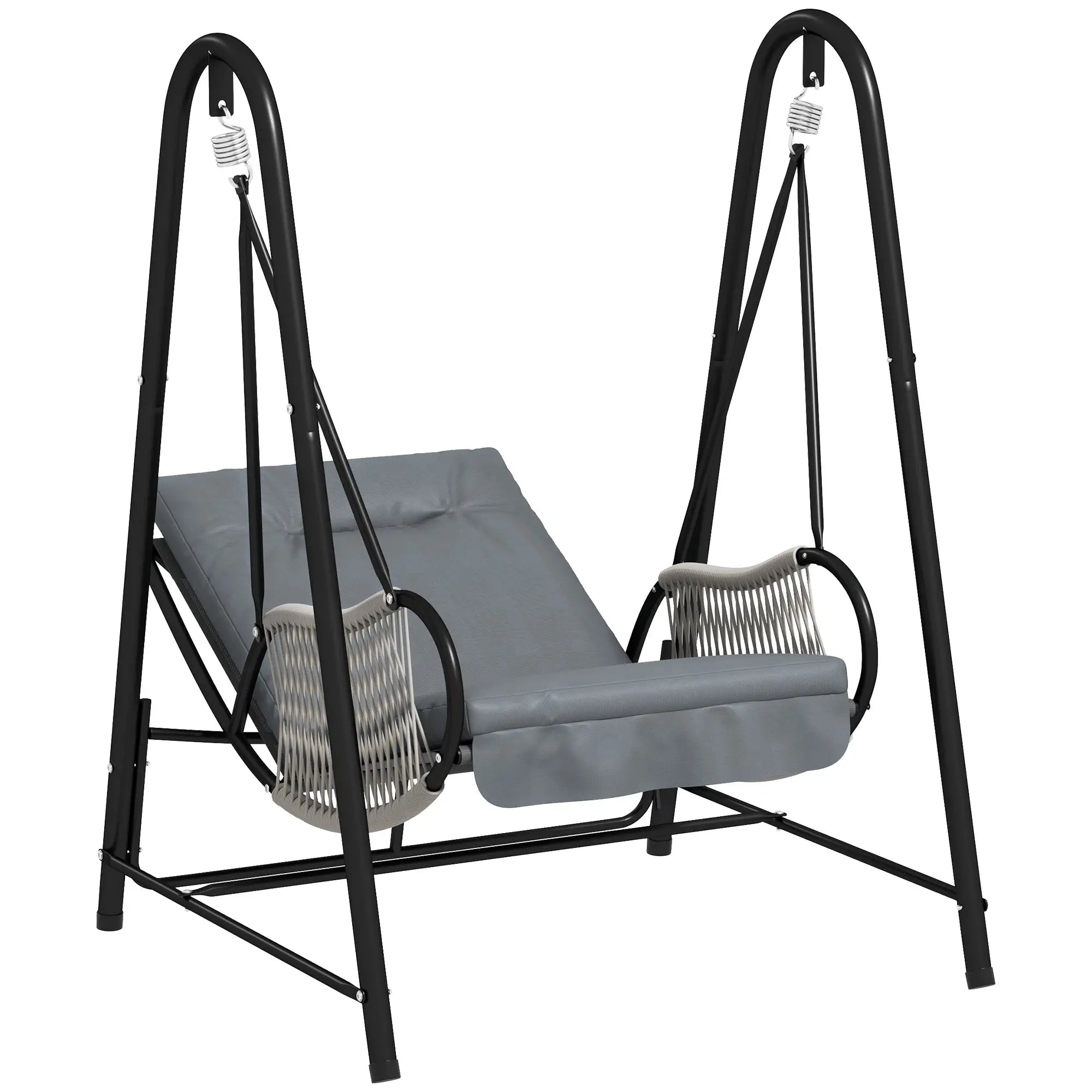 Rattan Hammock Chair with Stand, Seat Cushion, Light Grey Patio Swings with Stand at Gallery Canada