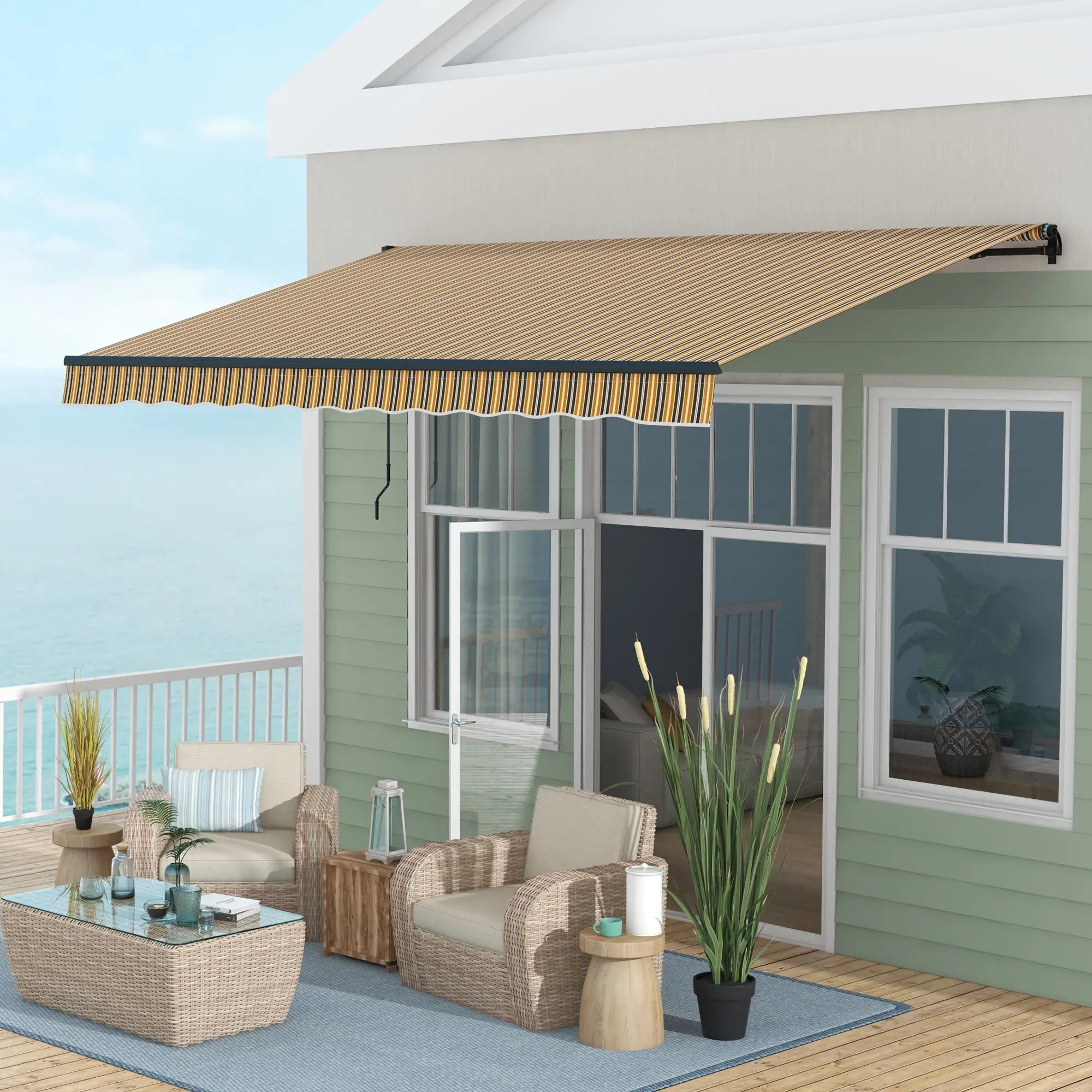 13x10 Ft Retractable Awning, UV Resistant Sunshade, Amber/Dark Grey, Amber/Dark Grey Window Awnings at Gallery Canada