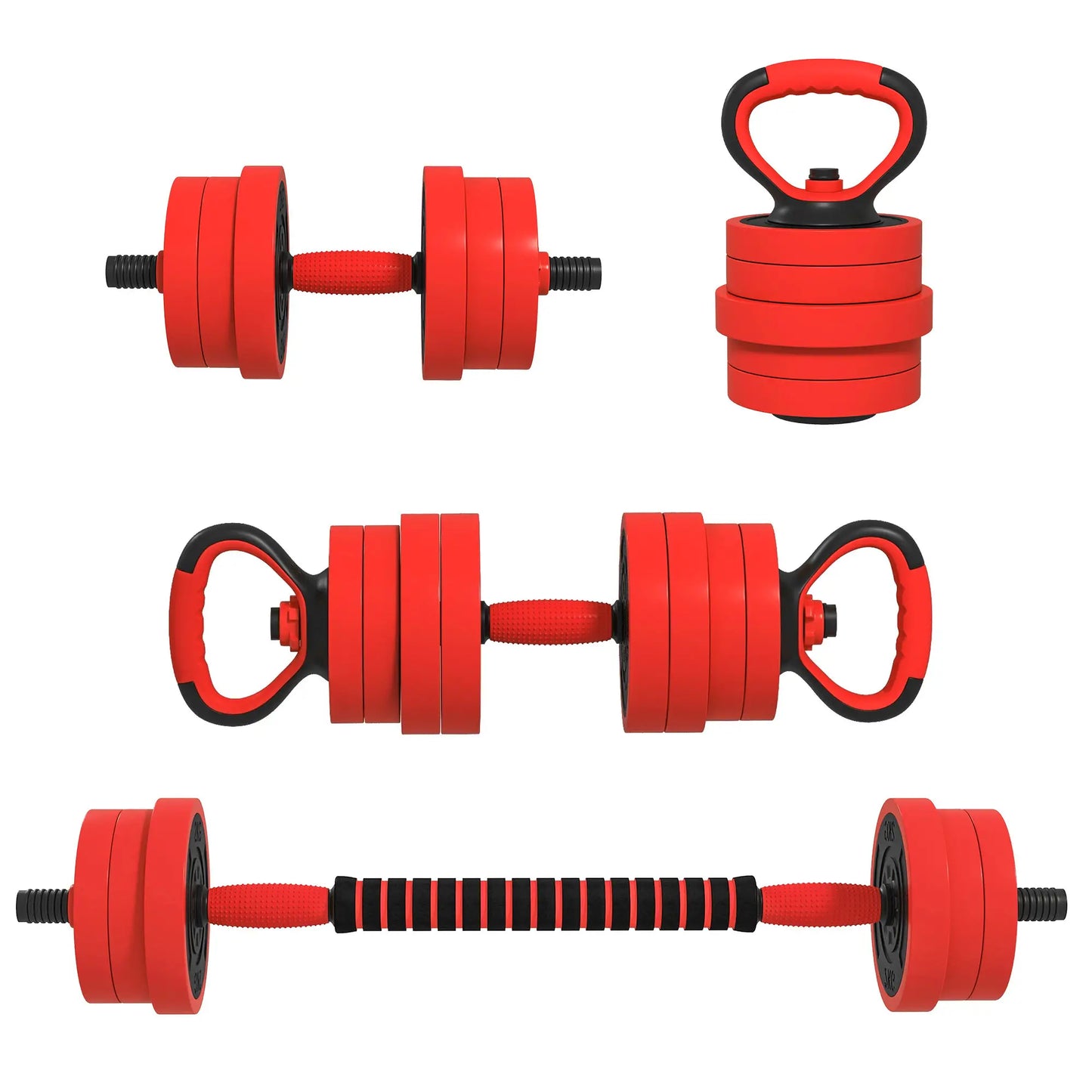 66lbs 4-in-1 Adjustable Weight Dumbbell Set, Barbell, Kettlebell, Red Dumbbells & Barbells at Gallery Canada