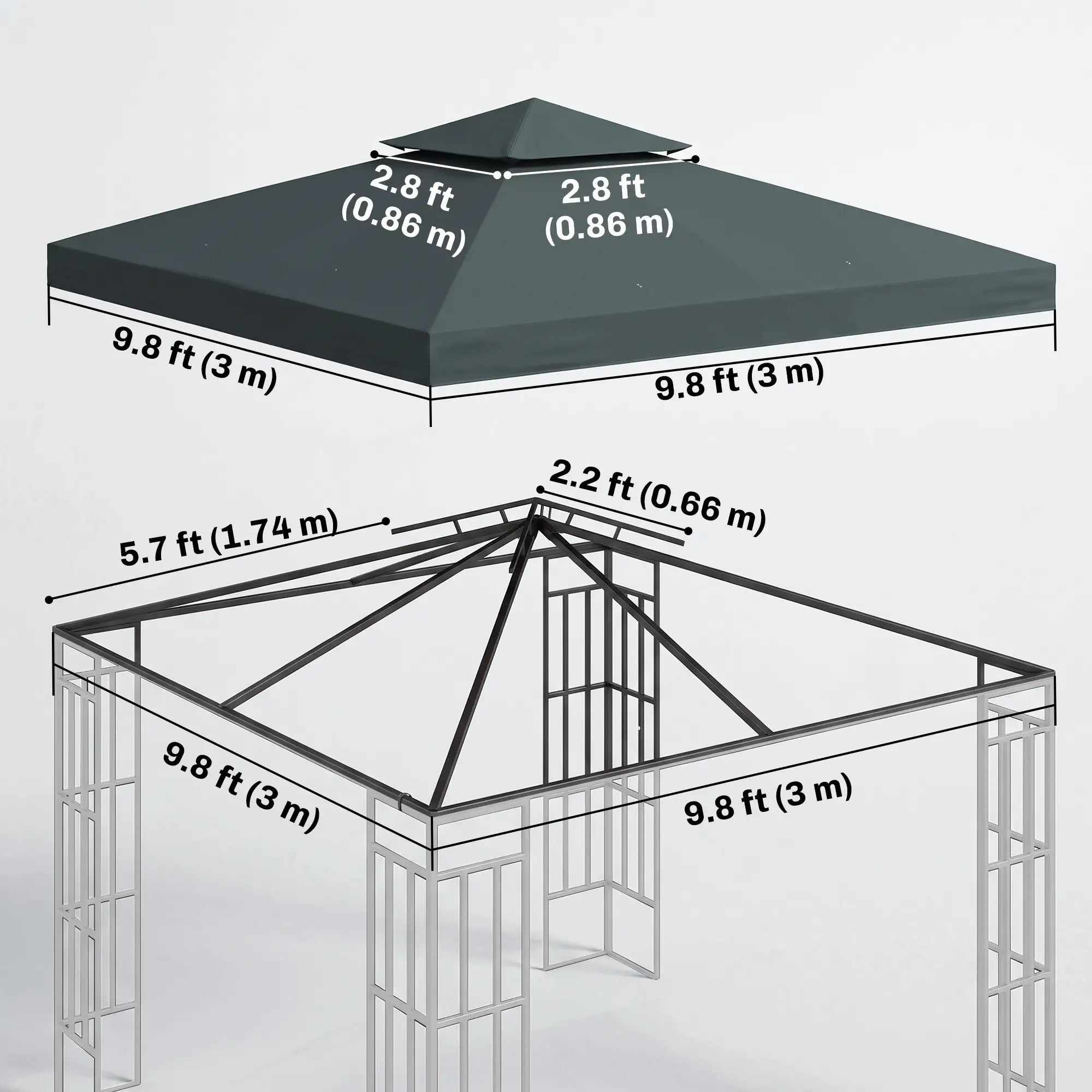 10'X10' 2-Tier Gazebo Canopy Replacement Top Outdoor Shade, Charcoal Gazebo Canopy Replacement at Gallery Canada