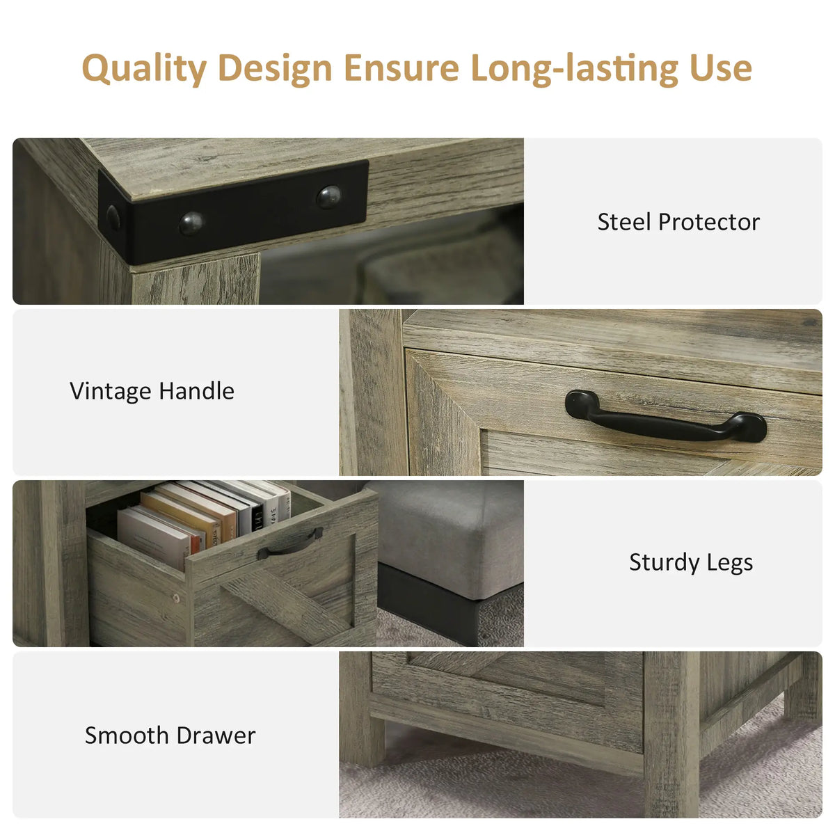 Farmhouse Side Table With Storage, Nightstand, Grey Side Tables at Gallery Canada