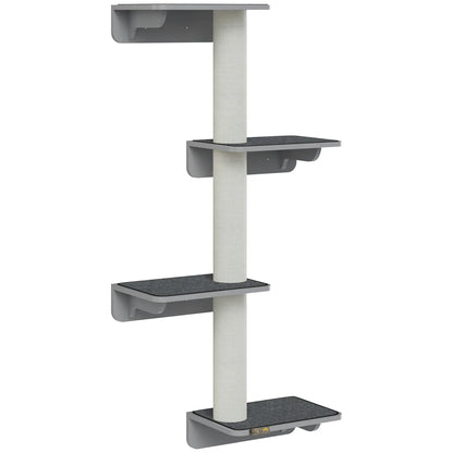 Wall-Mounted Cat Shelf, 4 Platforms, 3 Scratching Posts, Light Grey Cat Climbing Wall at Gallery Canada