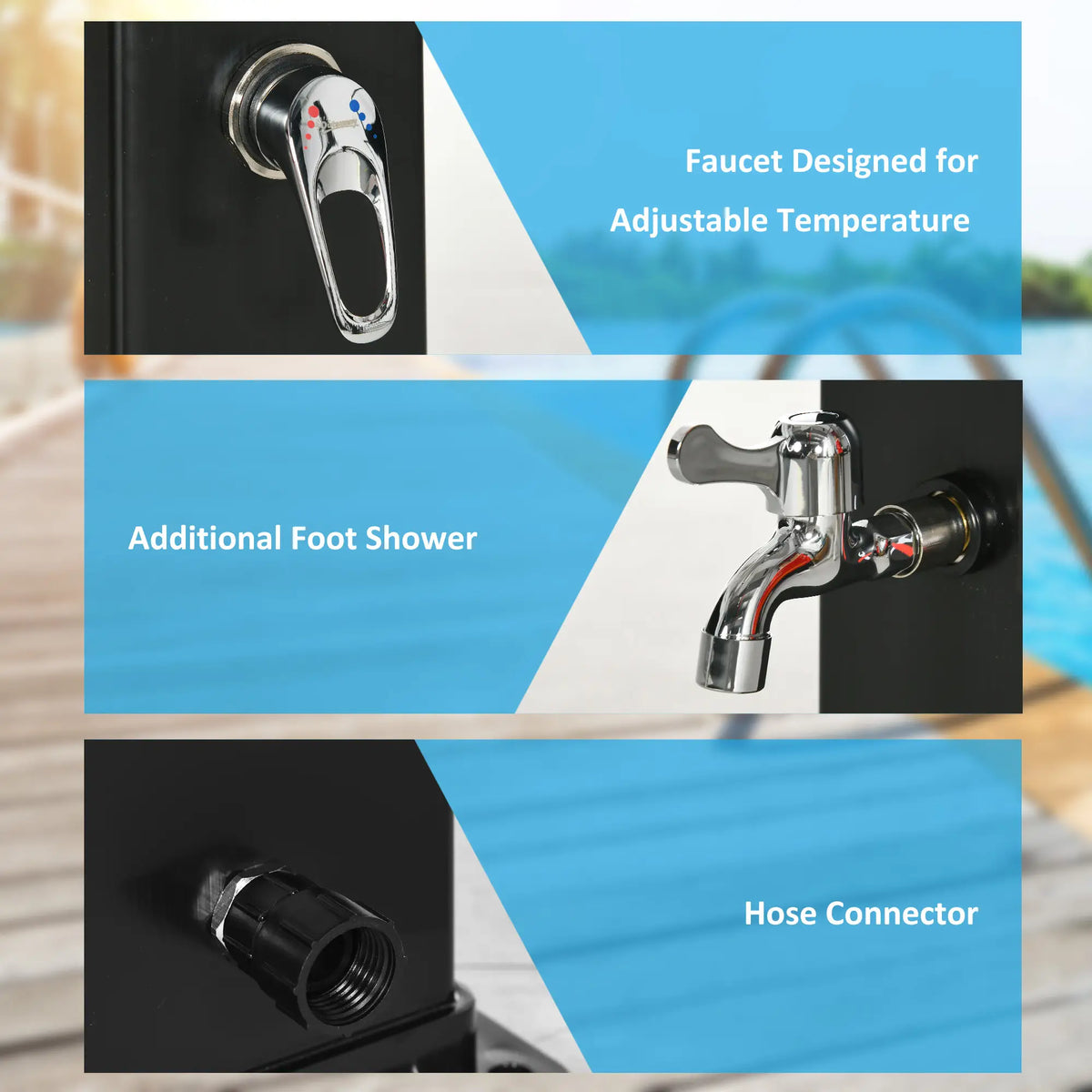 10.6 Gallon Solar Heated Shower, Temperature Adjustment, Foot Shower