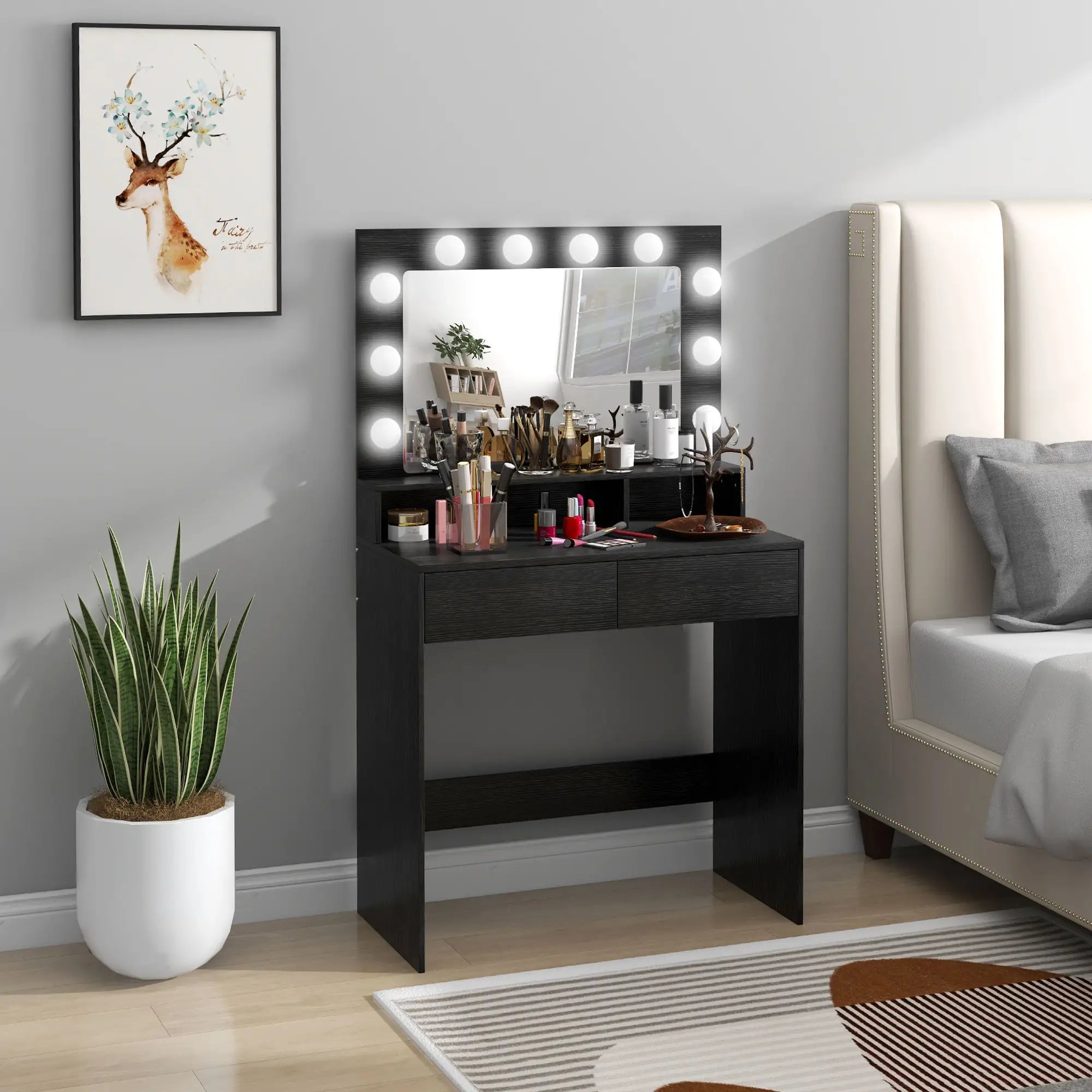 Makeup Dressing Table With LED Mirror, Drawers, Black Dressing & Vanity Tables at Gallery Canada