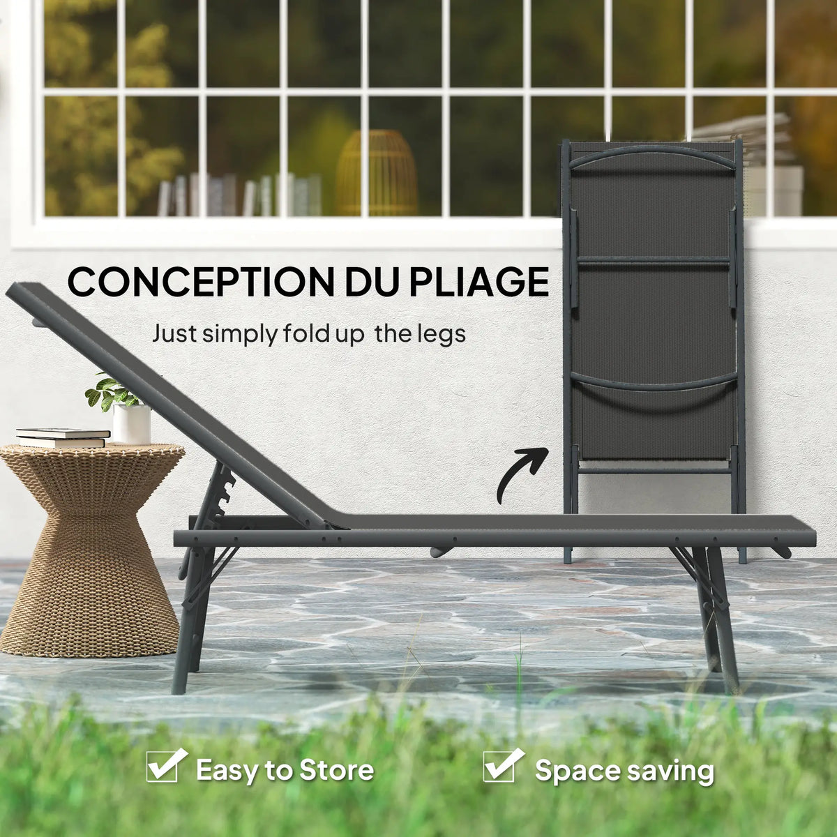 Folding Outdoor Lounge Chairs, 2 Pieces, Adjustable Back, Mesh Seat, Black Lounger Chairs at Gallery Canada