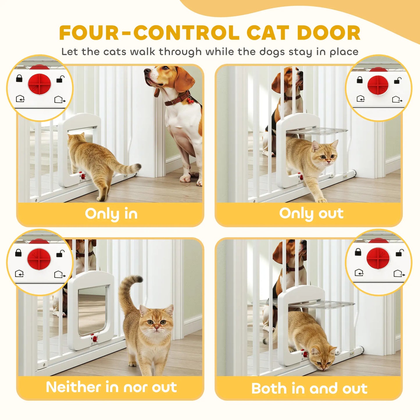 29.5-33.5" Adjustable Dog Gate with Cat Door, White Pet Gates at Gallery Canada