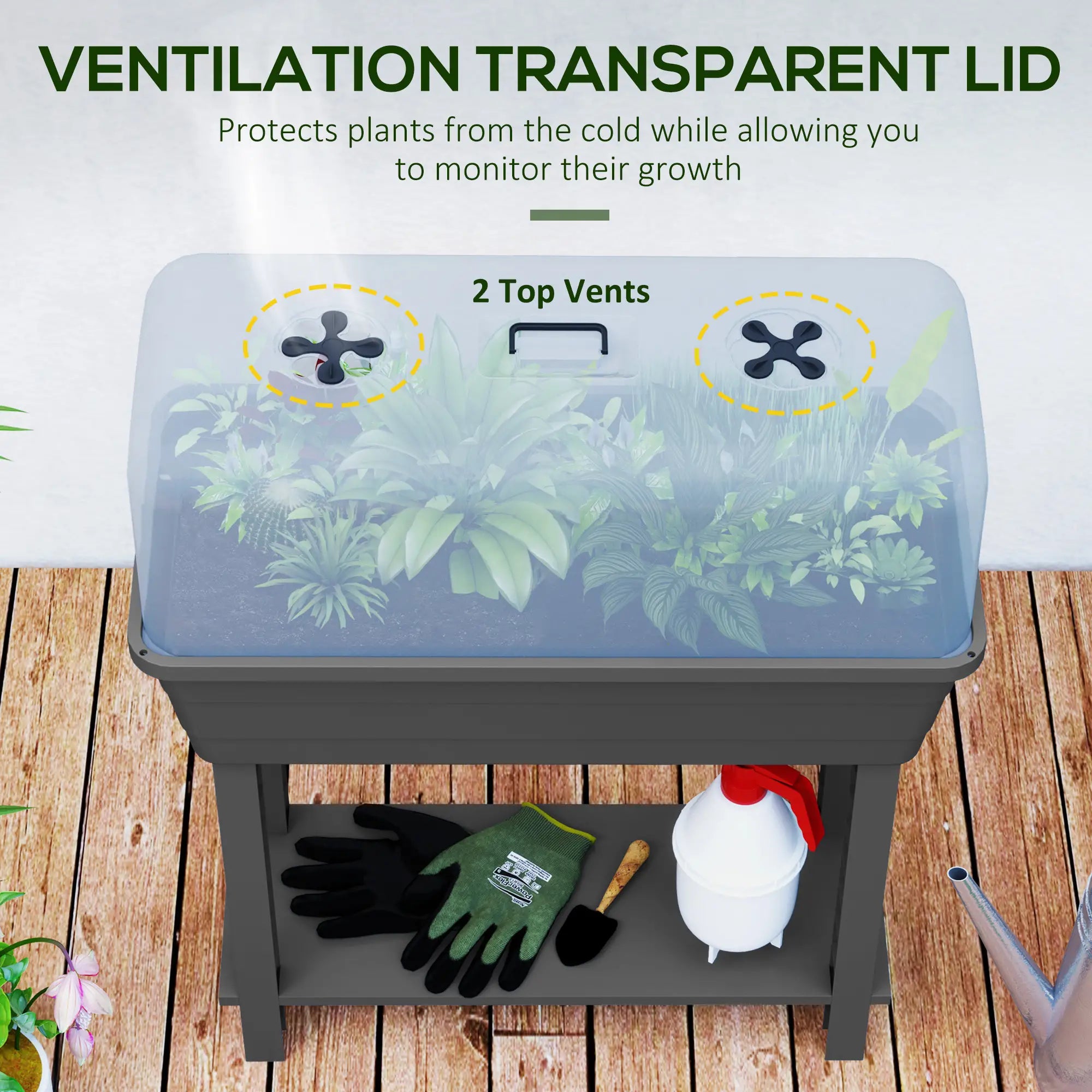 41L Self Watering Raised Garden Bed, Ventilation Lid, Dark Grey Raised Garden Beds at Gallery Canada
