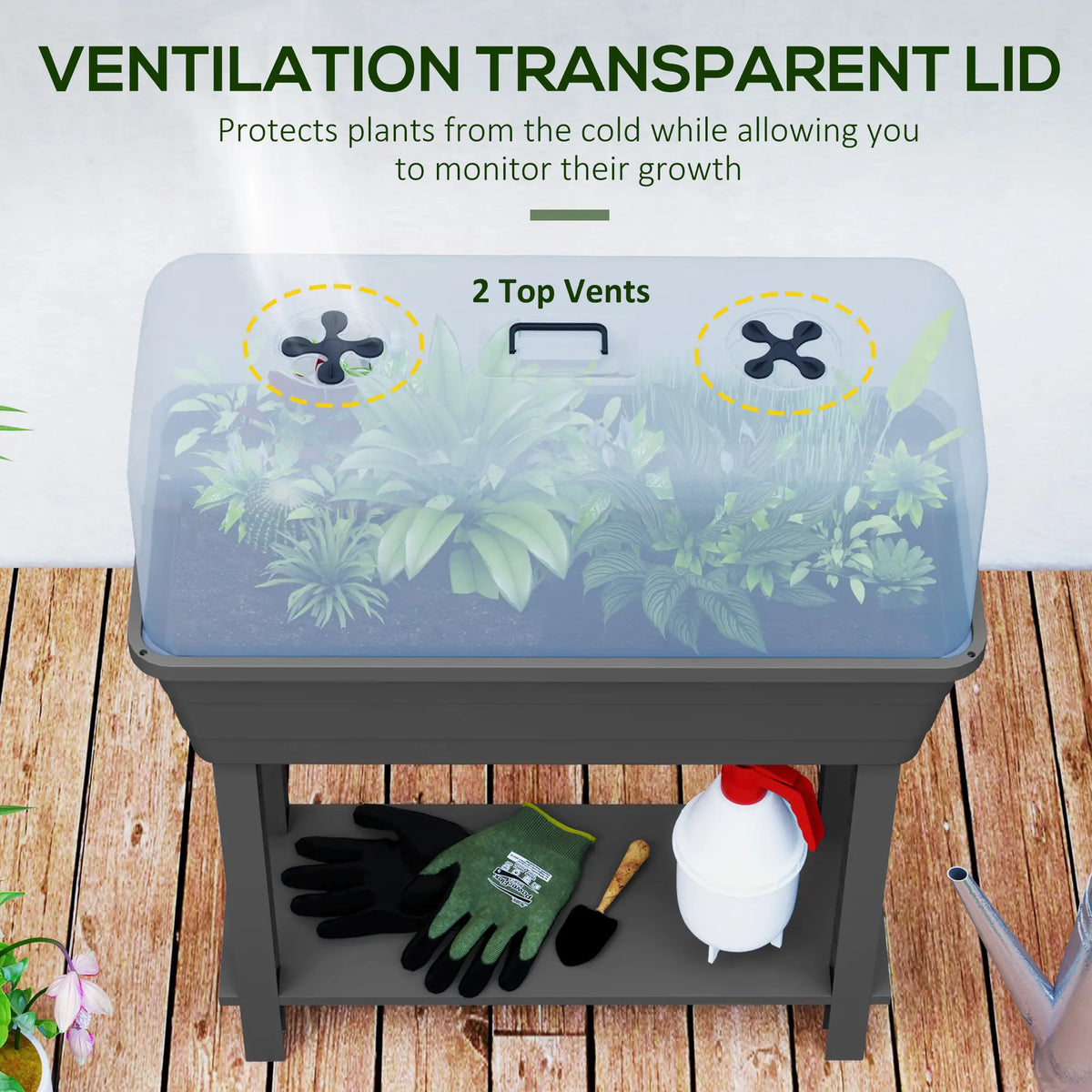 41L Self Watering Raised Garden Bed, Ventilation Lid, Dark Grey Raised Garden Beds at Gallery Canada