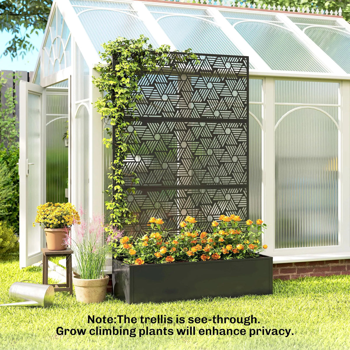 Metal Planter Box With Trellis, 70" Tall Raised Garden Bed, Hexagon Line Cut-Out Galvanized Planter Boxes at Gallery Canada