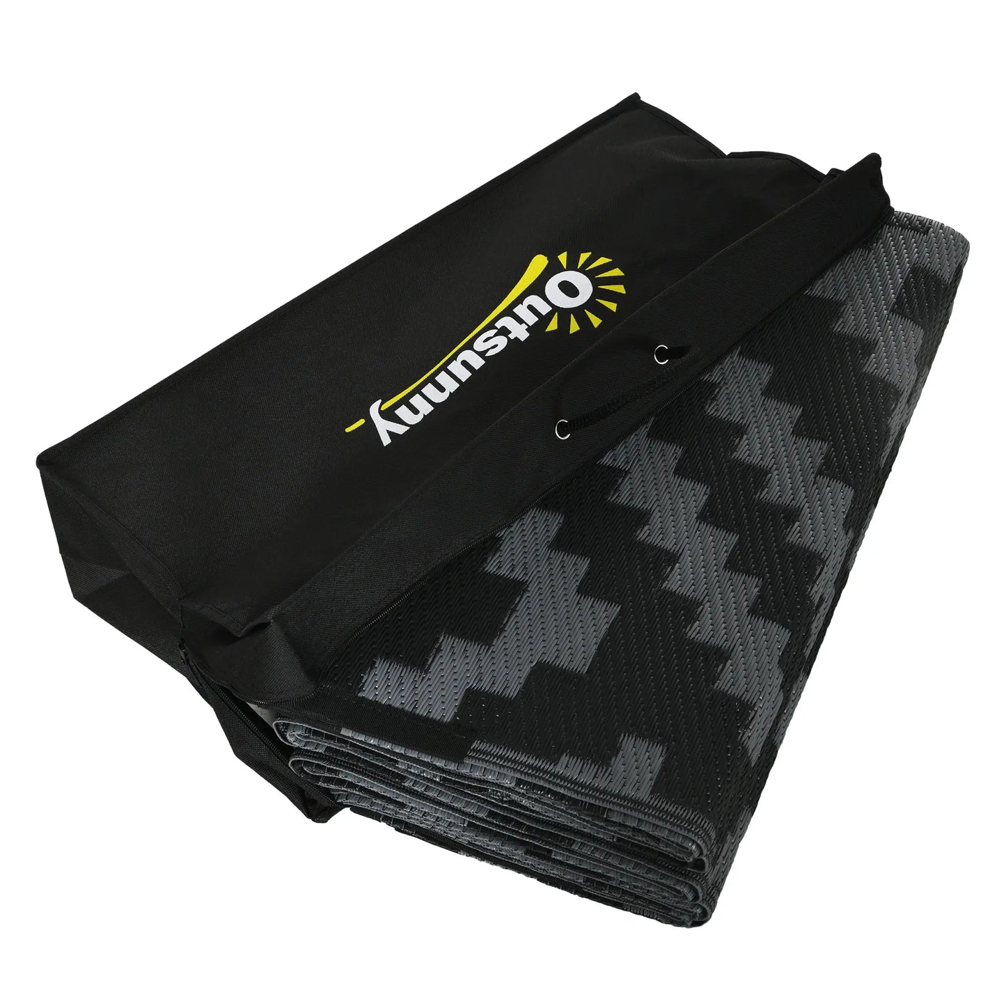 Reversible Outdoor Rug, Waterproof Plastic Straw, 8' x 10', Geometric, Black Grey Outdoor Reversible Rugs at Gallery Canada