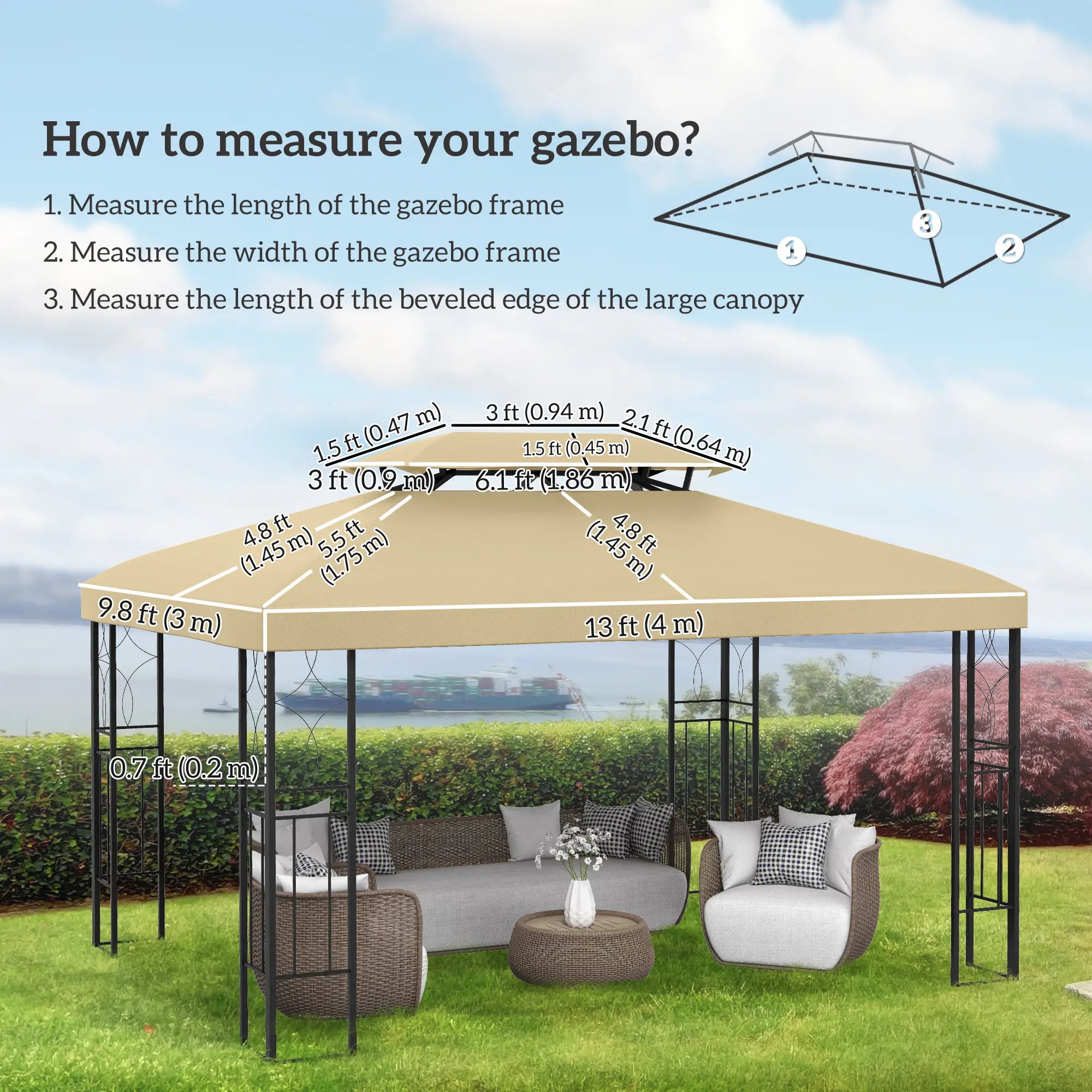 13' x 10' Gazebo Cover, 2 Tier Top, Garden, Patio, Outdoor, Beige Gazebo Canopy Replacement at Gallery Canada