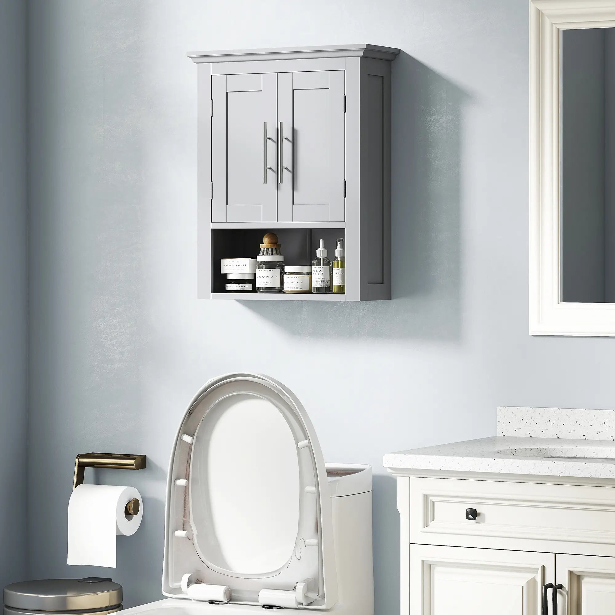 Bathroom Wall Cabinet, Medicine Storage with Shelf, Grey Wall Mounted Cabinets at Gallery Canada