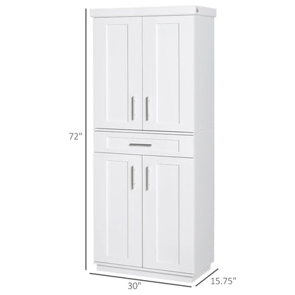 72" Storage Cabinet, Kitchen Pantry with 4 Doors, Drawer, 3 Shelves, White Kitchen Pantry Cabinets at Gallery Canada