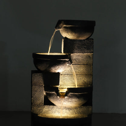 30" Tall Outdoor Water Fountain, LED Lights, 4-Tier Resin Bowls, Grey Water Fountains at Gallery Canada