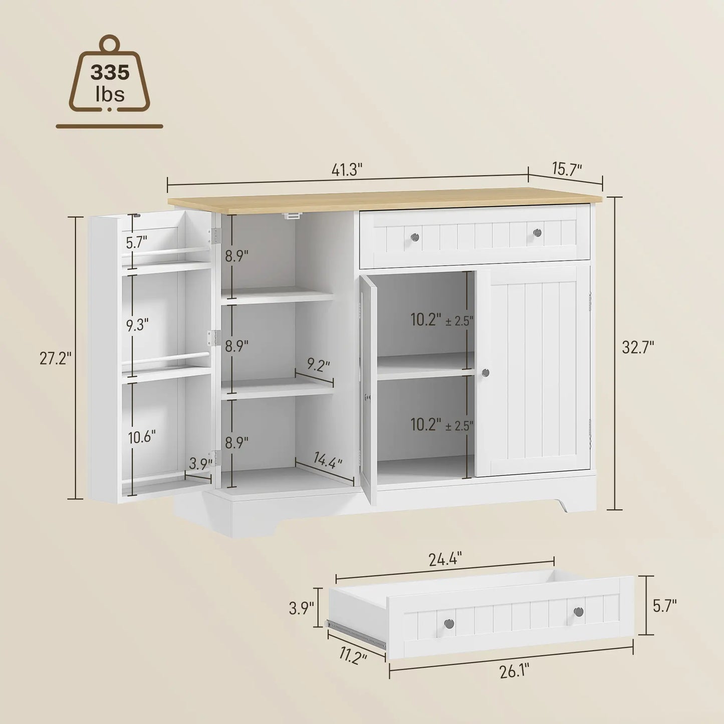 Modern Sideboard Cabinet, 41" Kitchen Buffet with Drawer, Adjustable Shelf, White Bar Cabinets at Gallery Canada