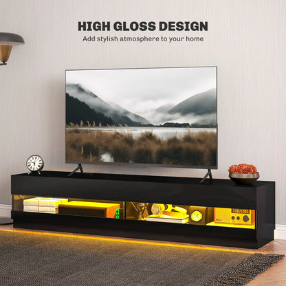 Lighted TV Stand for 75" TVs, TV Cabinet with Storage, High Gloss, Black TV Stands at Gallery Canada