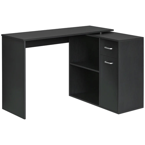 180° Rotating Corner Desk, Storage Shelf Cabinet, Black