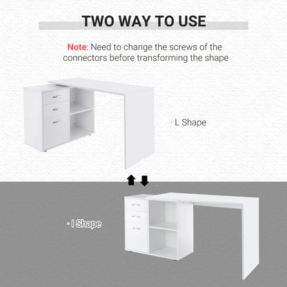 L-Shaped Corner Desk With Storage Shelf, Drawer, White Computer Desks at Gallery Canada