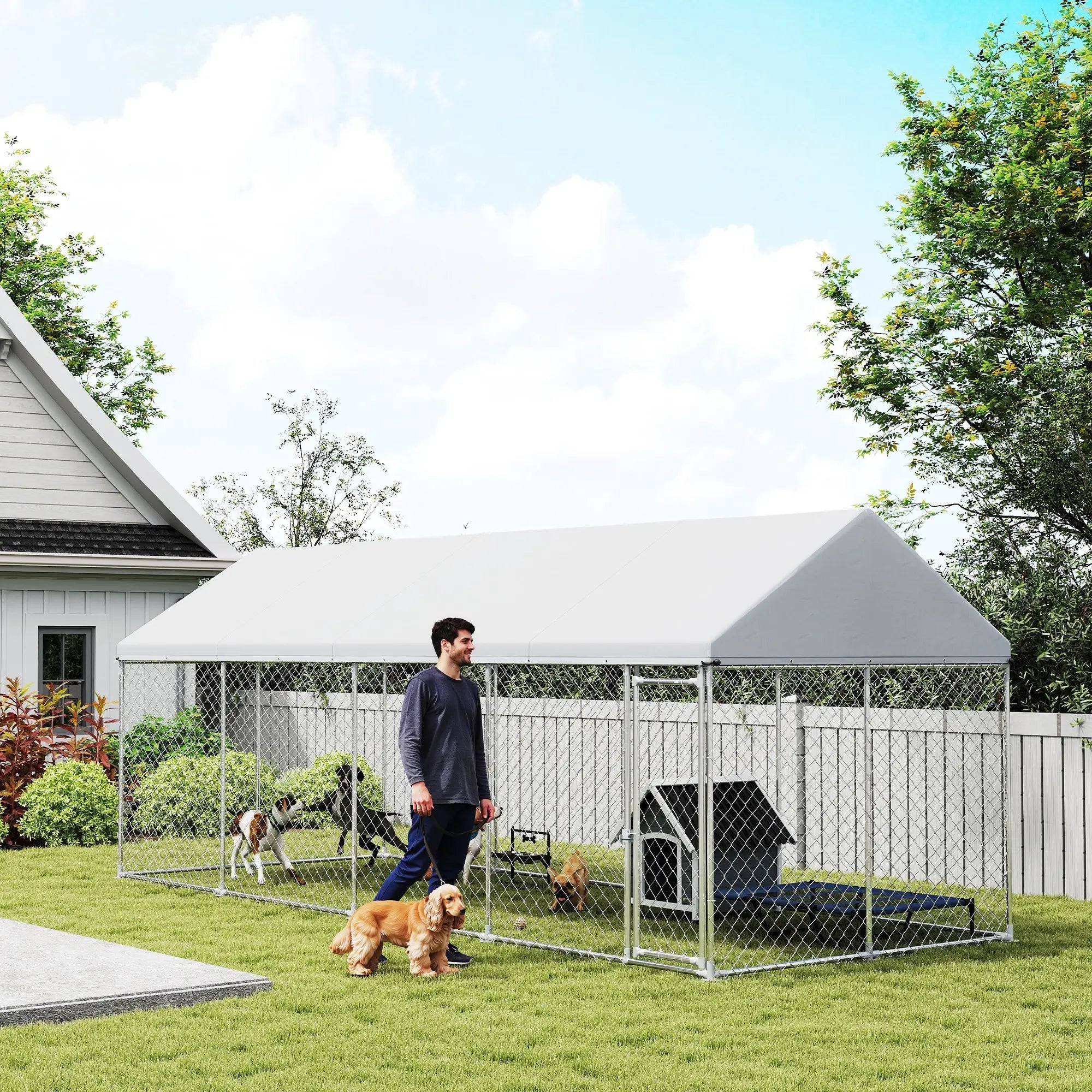 Heavy Duty Outdoor Dog Kennel, Waterproof Roof, 19.7' x 7.5' x 7.9' Dog Kennels at Gallery Canada