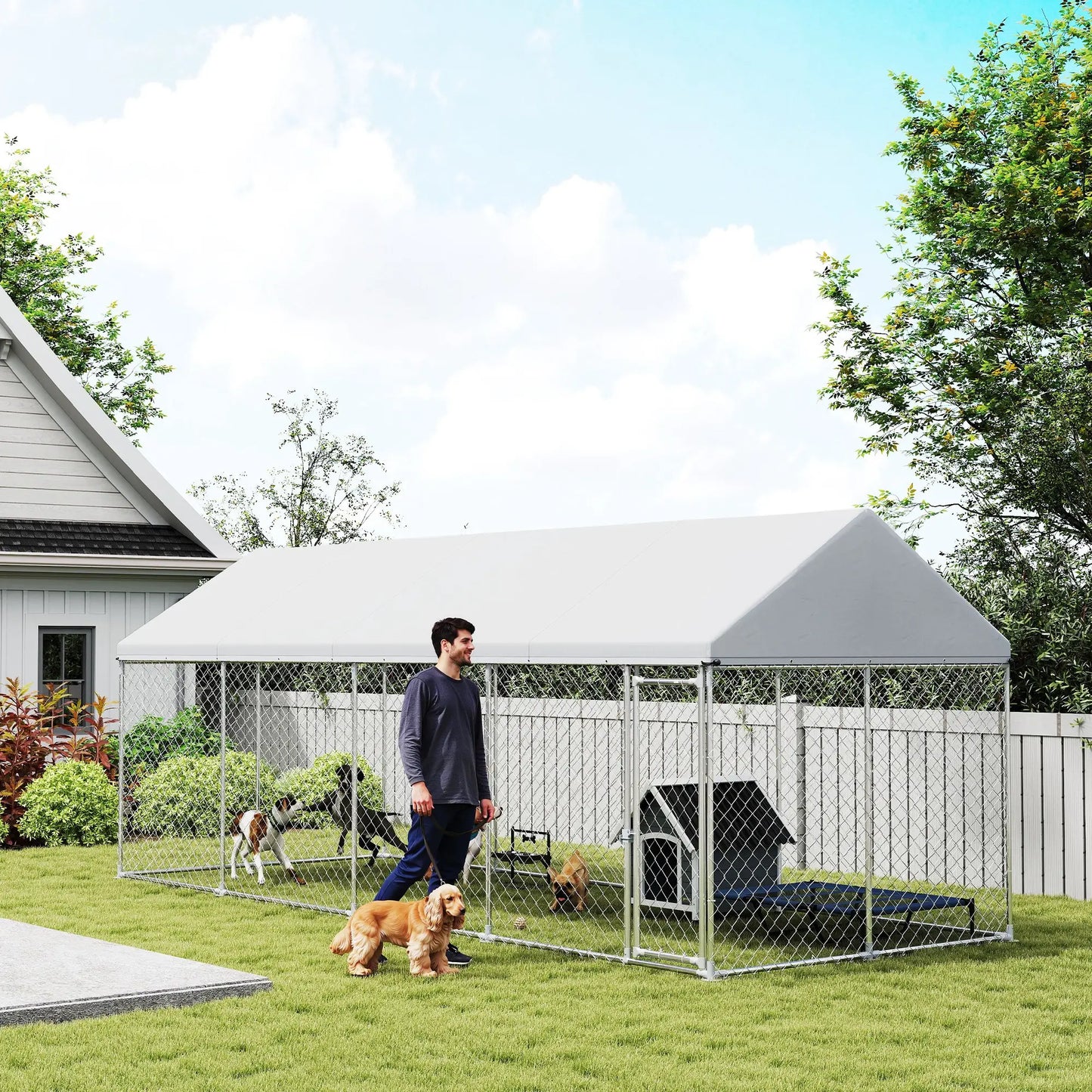 Heavy Duty Outdoor Dog Kennel, Waterproof Roof, 19.7' x 7.5' x 7.9' Dog Kennels at Gallery Canada