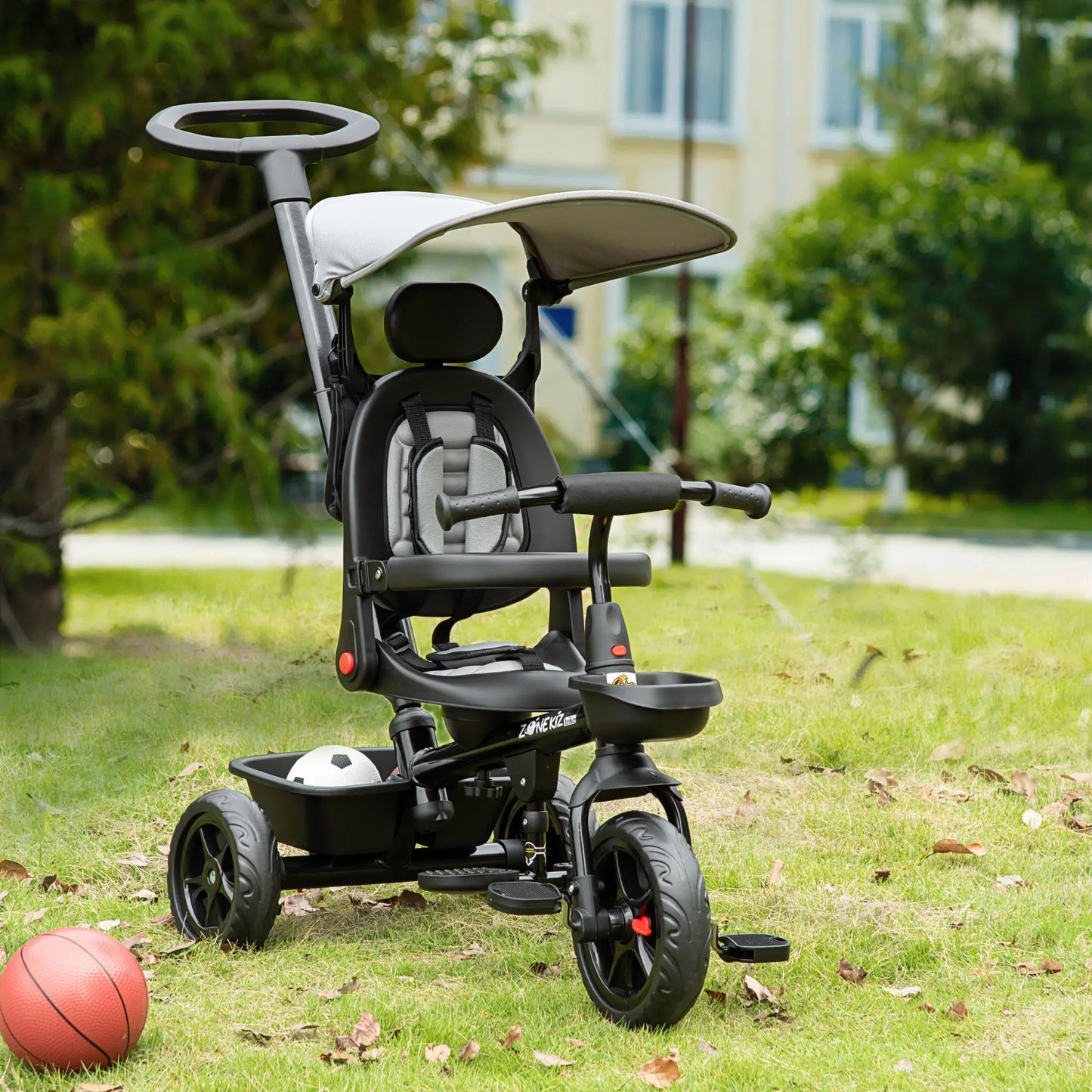 Kids Tricycle, 4 In 1 Trike, Adjustable Seat, Removable Canopy, Grey Tricycles for Kids at Gallery Canada