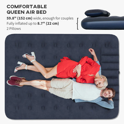 Queen Size Air Mattress, Camping Bed with Pillows, Hand Pump, Blue Camping Cots at Gallery Canada