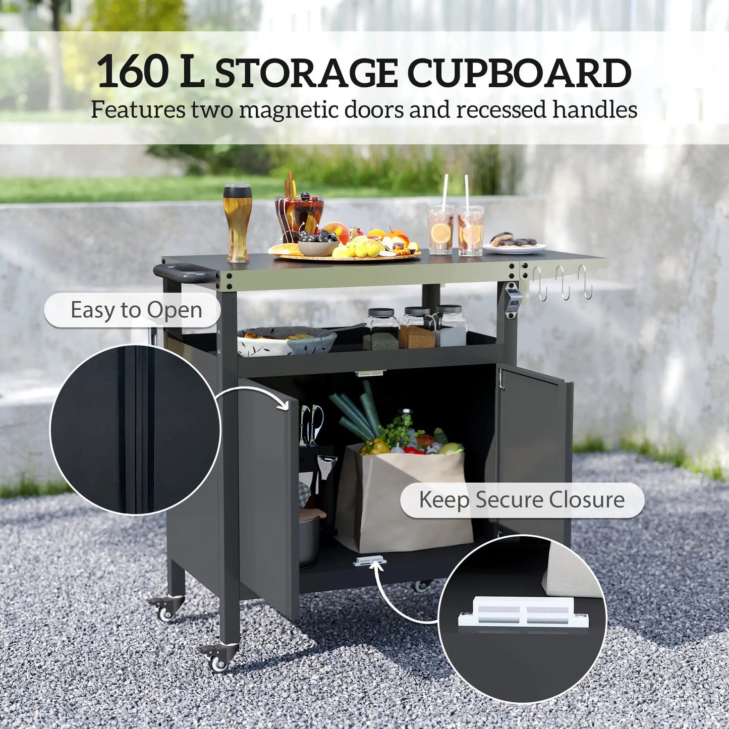 Outdoor Grill Cart Table With Foldable Side Table, 45.7"x19.7", Black Outdoor Grill Carts at Gallery Canada