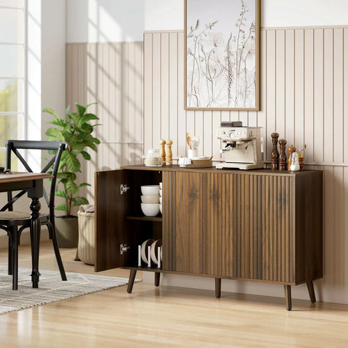 Fluted Sideboard with Storage, Adjustable Shelves, Dark Brown
