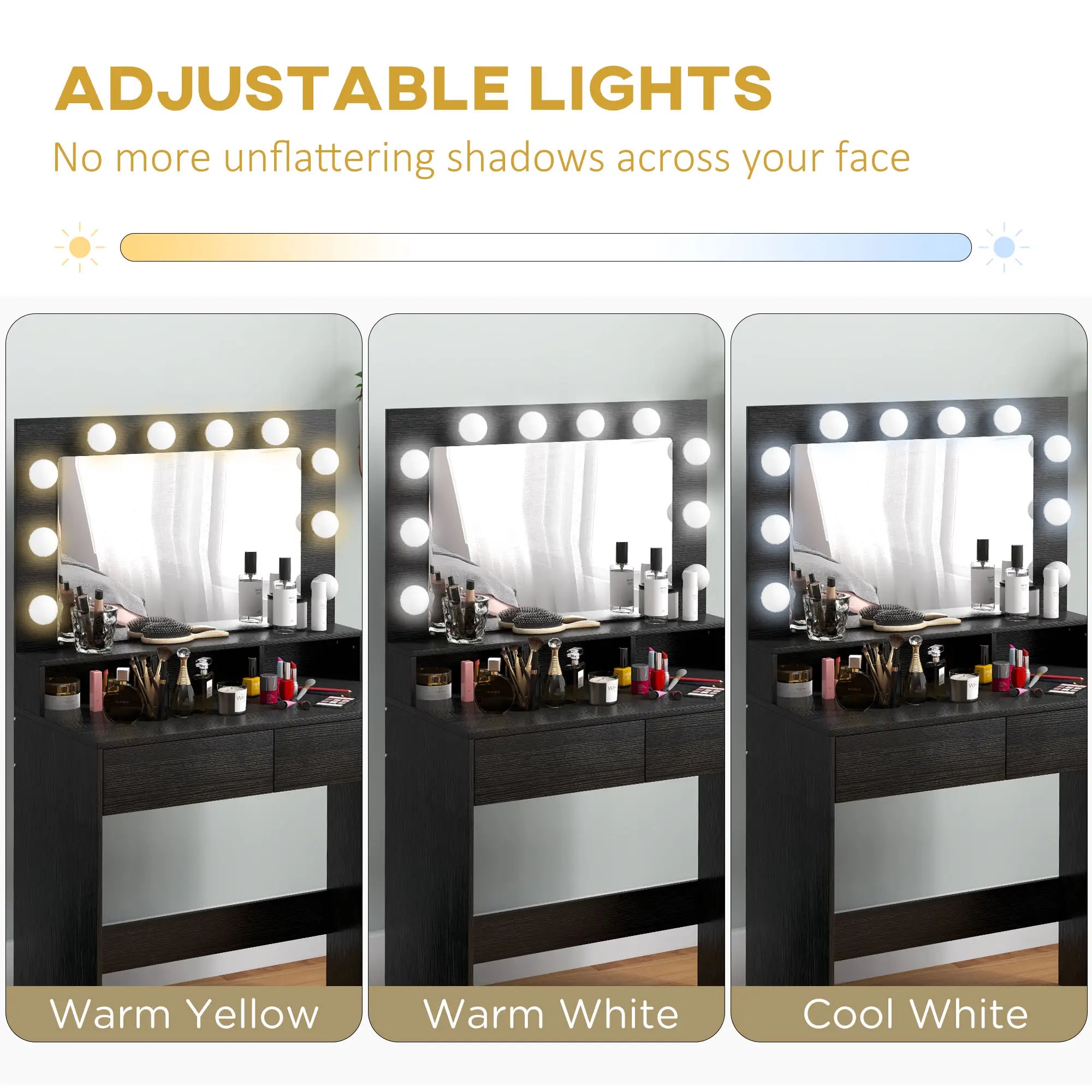 Makeup Dressing Table With LED Mirror, Drawers, Black Dressing & Vanity Tables at Gallery Canada