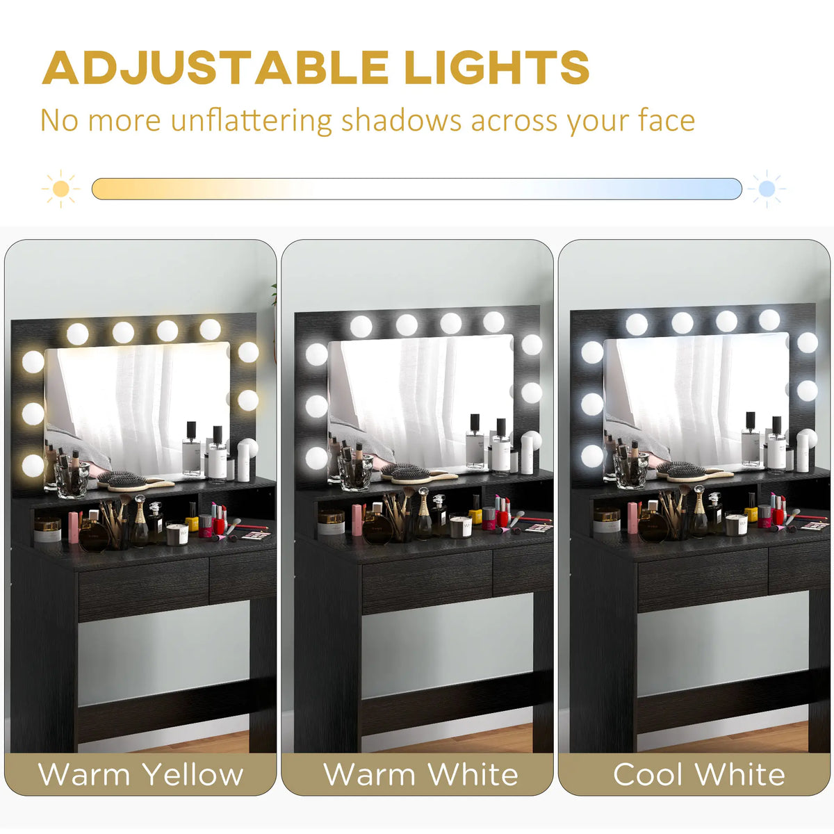 Makeup Dressing Table With LED Mirror, Drawers, Black Dressing & Vanity Tables at Gallery Canada