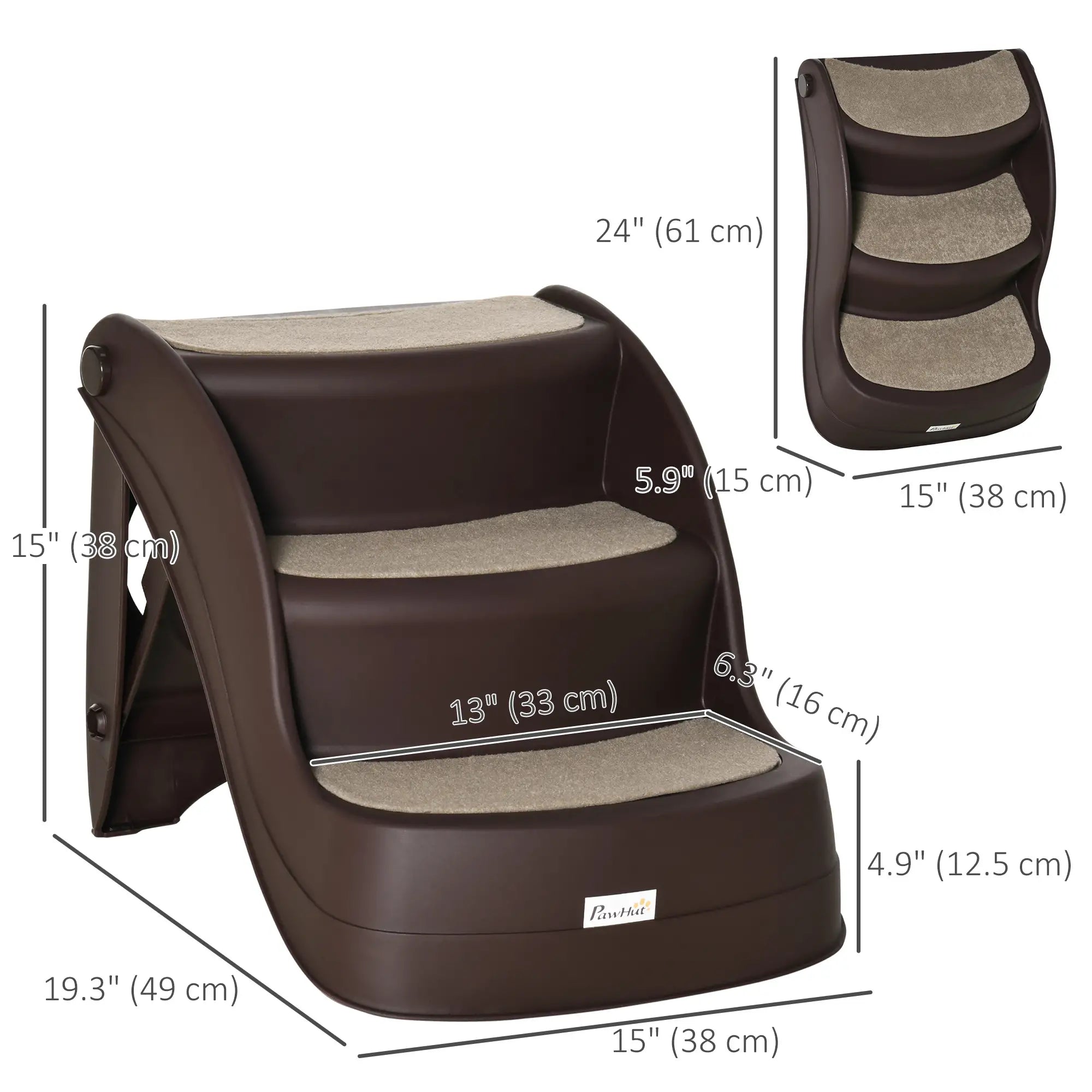 Portable Pet Stairs, Foldable 3-Step for Small Dogs Cats, Non-Slip Treads, Brown Cat Stairs at Gallery Canada