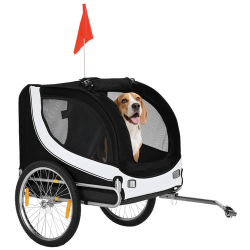 Dog Bike Trailer, Pet Cargo Carrier, Hitch, Reflectors, Flag, Medium, White