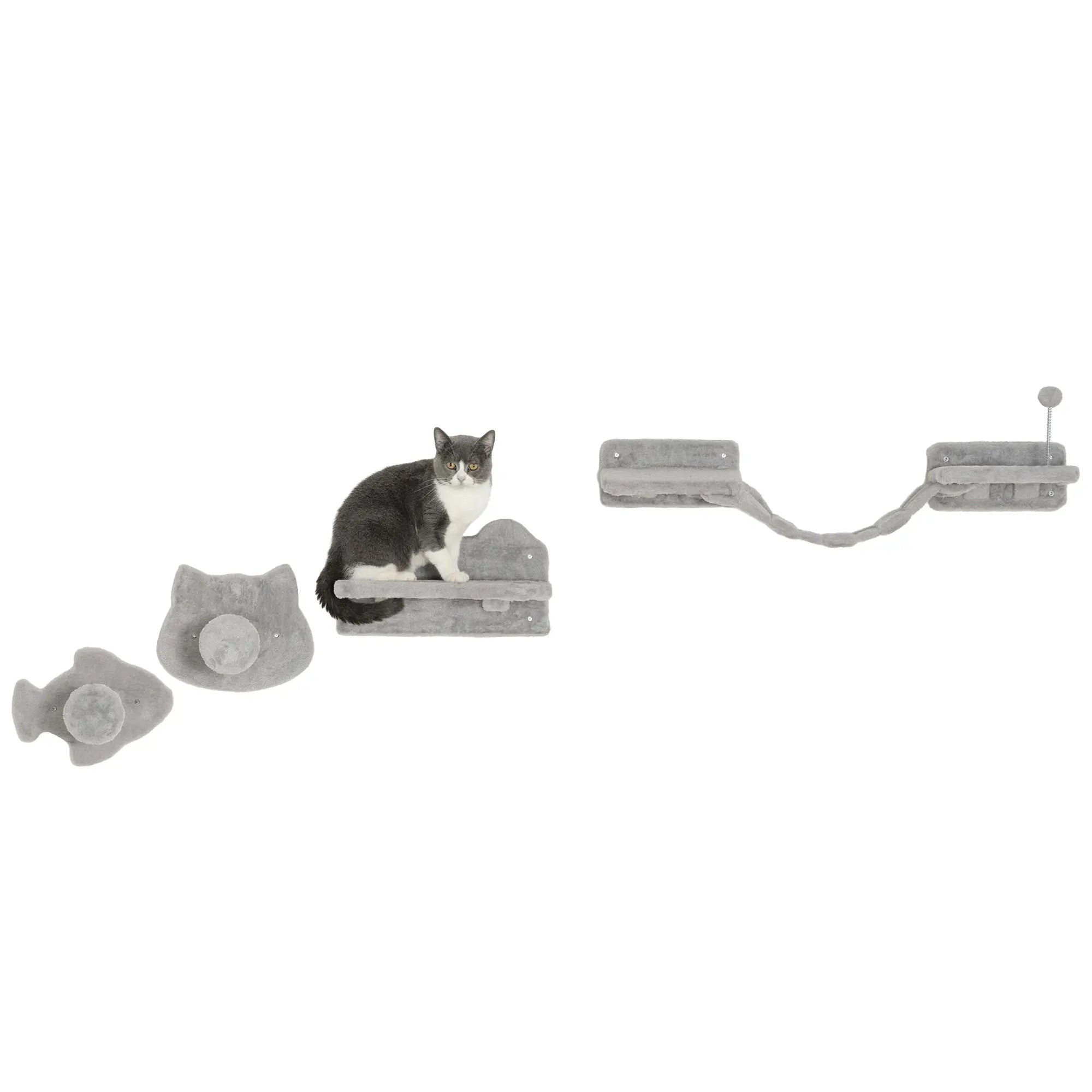 4PCs Cat Wall Shelves, Steps, Scratching Posts, Ladder, Platforms Cat Climbing Wall Light grey, cream white at Gallery Canada