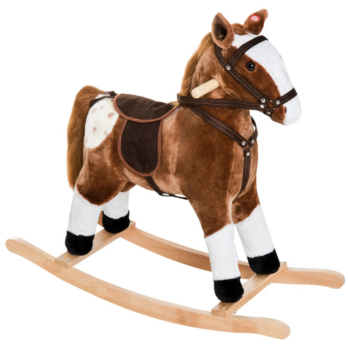 Baby Rocking Horse, Plush Animal Rocker, Ride on Toy, Realistic Sound, Brown