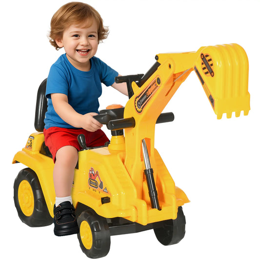 3 in 1 Ride On Toy Excavator, Digger Scooter, Pulling Cart, Construction Truck Toy Excavators Yellow at Gallery Canada