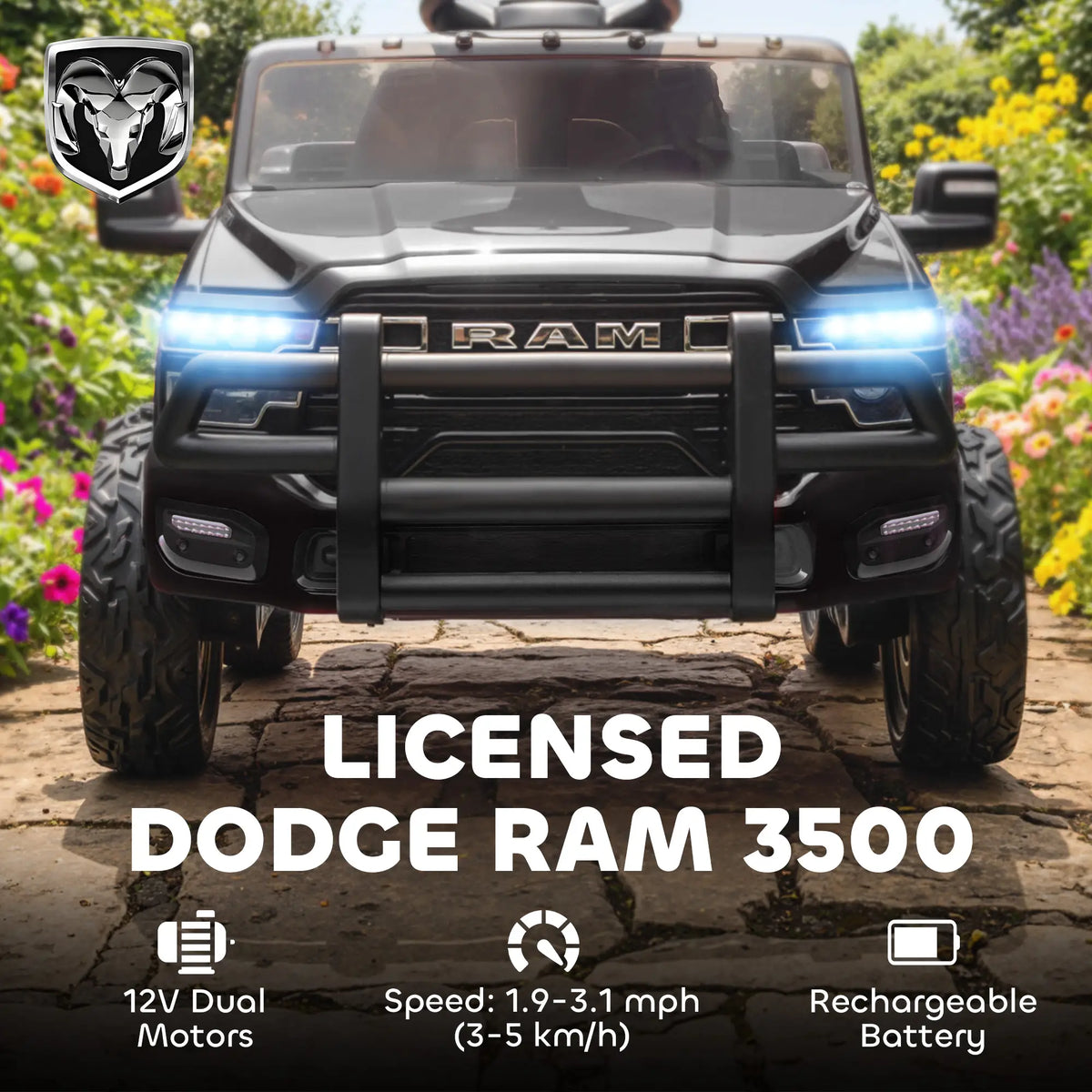 12V Ride On Car, Dodge RAM 3500, Remote Control, Suspension, Black Electric Toy Cars at Gallery Canada