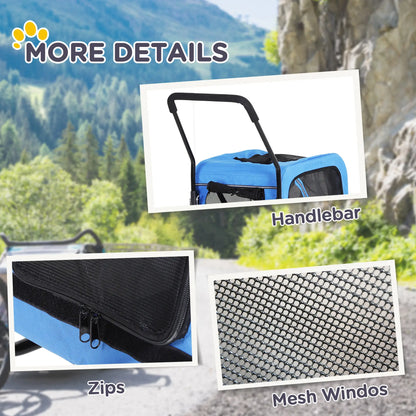 Dog Bike Trailer 2-In-1 Pet Stroller Cart Bicycle Wagon Cargo Carrier Attachment for Travel with 360 Swivel Wheel, Hitch, Suspension, Safety Flag, Blue Dog Bike Trailers & Strollers at Gallery Canada