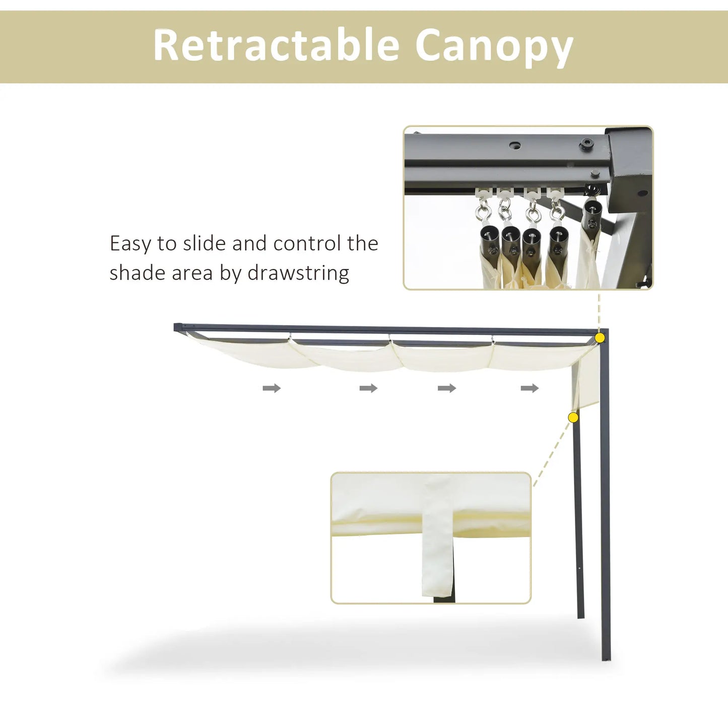10'x10' Outdoor Pergola Gazebo, Retractable Canopy, Metal Frame, Cream White Pergolas at Gallery Canada