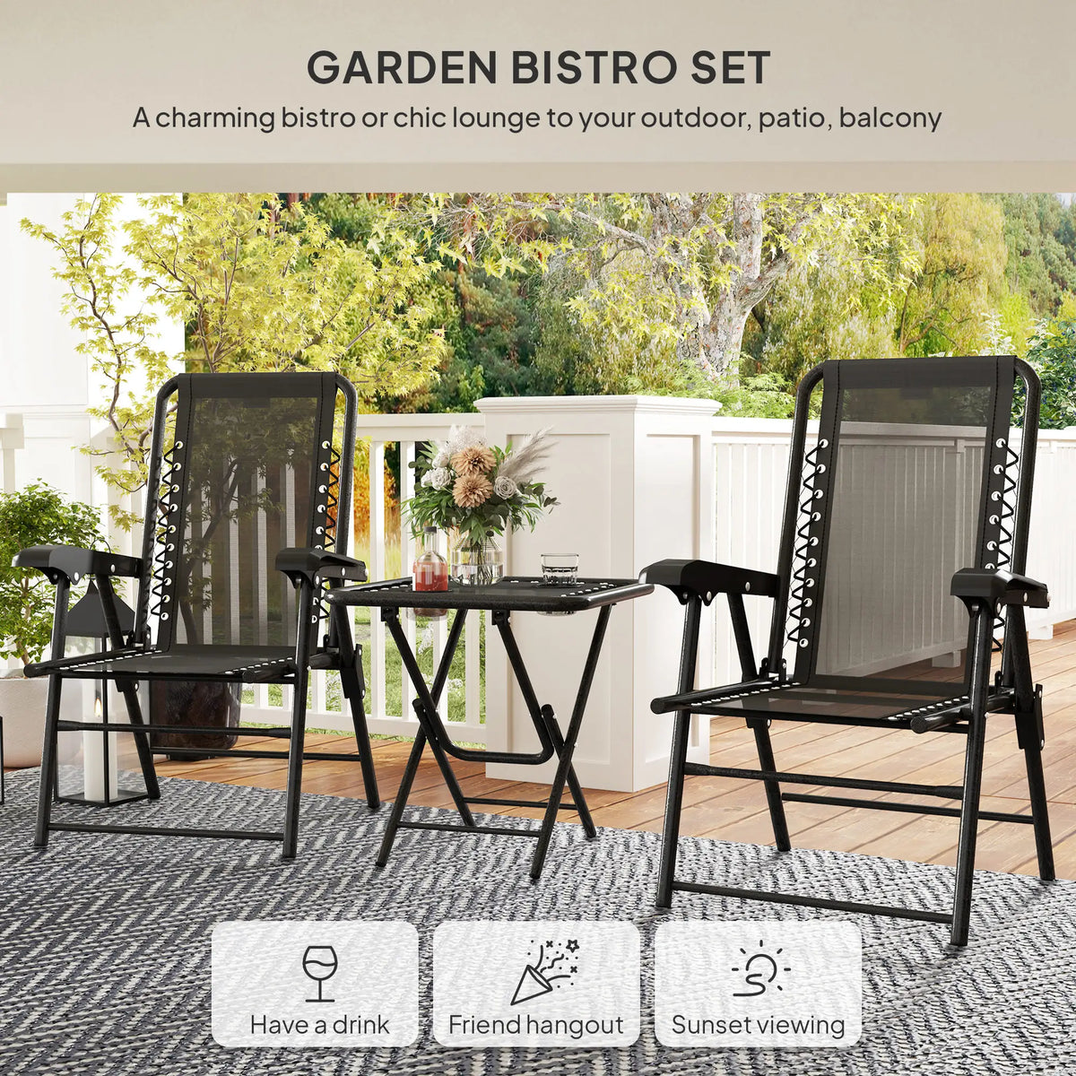 3-Piece Patio Bistro Set, Outdoor Folding Table & Chairs Bistro Sets at Gallery Canada
