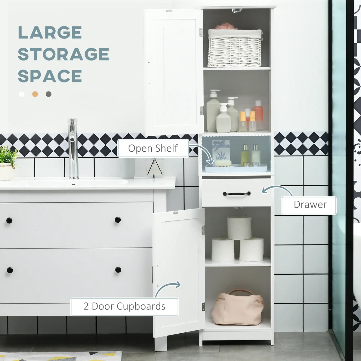 Modern Bathroom Cabinet, Narrow Vanity with Open Shelf, White Bathroom Cabinets at Gallery Canada