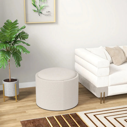 Round Coffee Table with Hidden Storage, Tray Top, Linen Footrest Coffee Tables at Gallery Canada