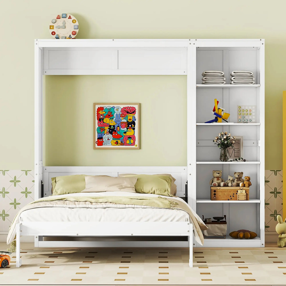 Murphy Bed with Shelves, Dual Piston Mechanism, 94" L x 16" W x 88.5" H, White Bed Frames at Gallery Canada